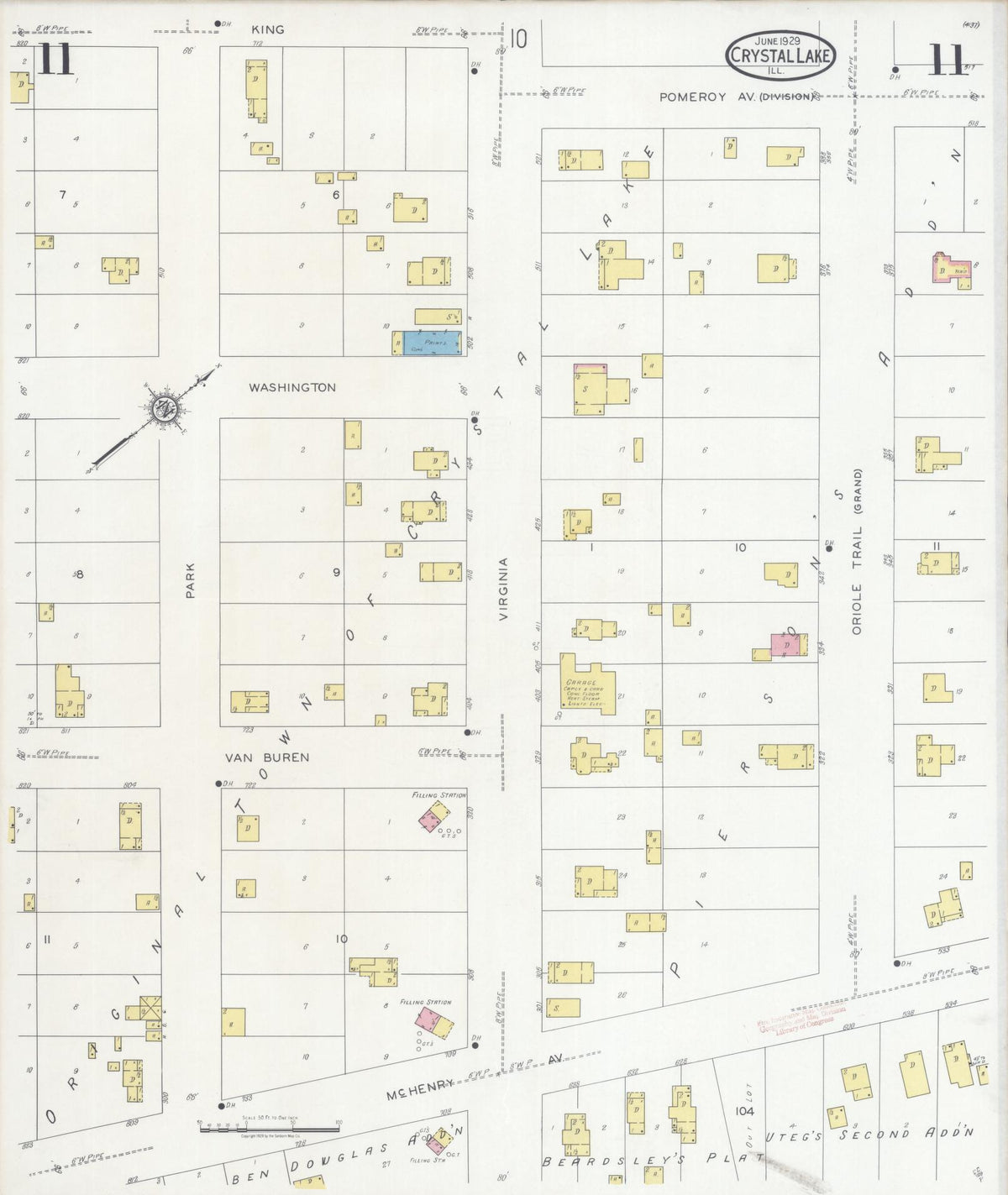 Sanborn Fire Insurance Map from Crystal Lake, McHenry County, Illinois (1929), Sheet #0011 - Historic Sanborn Fire Insurance Map Print, vintage old map wall art, antique decor, genealogy gift, Illinois Illinois map