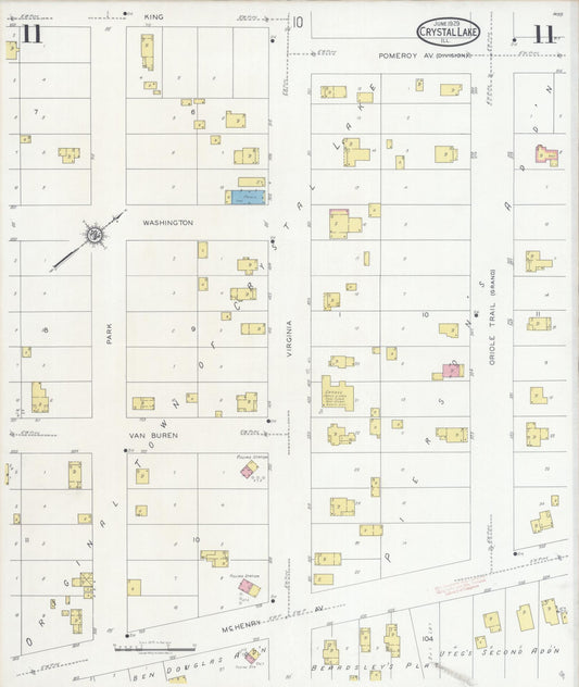 Sanborn Fire Insurance Map from Crystal Lake, McHenry County, Illinois (1929), Sheet #0011 - Historic Sanborn Fire Insurance Map Print, vintage old map wall art, antique decor, genealogy gift, Illinois Illinois map