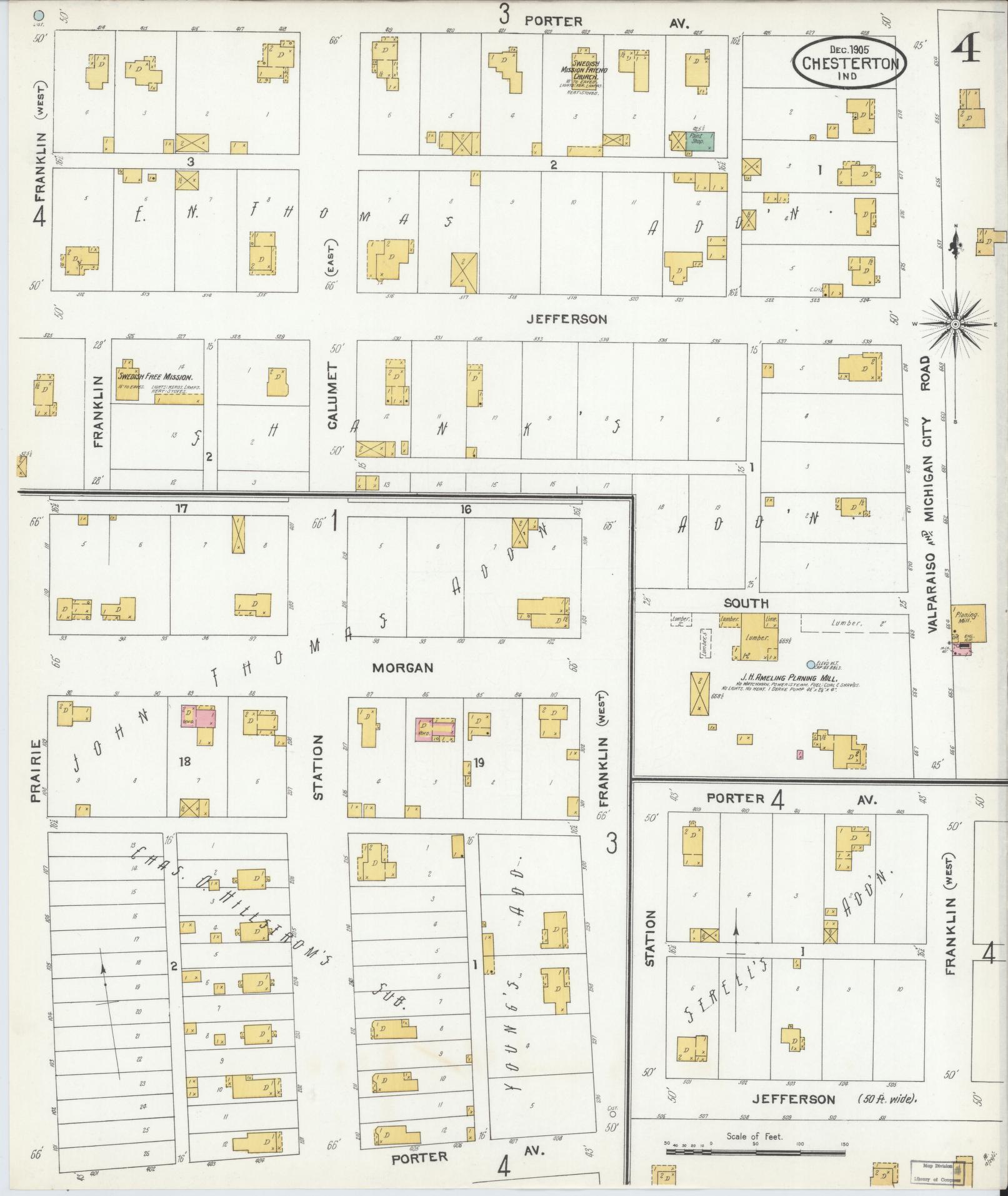 Sanborn Fire Insurance Map from Chesterton, Porter County, Indiana (1905), Sheet #0004 - Complete Map Set gallery image, historic Sanborn map, vintage wall art, Indiana Indiana