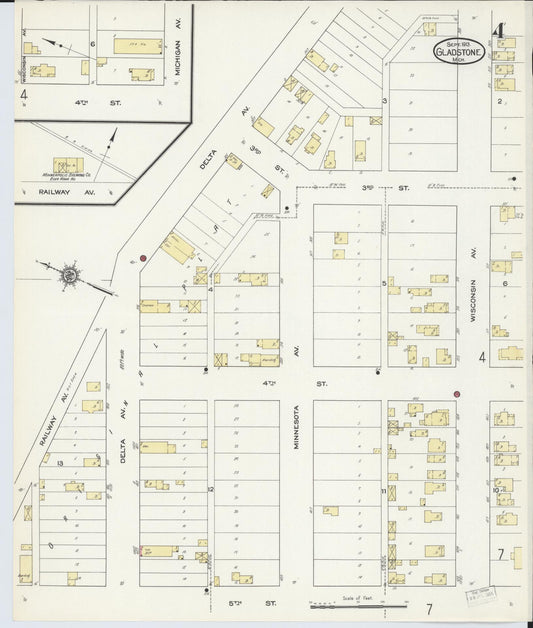Sanborn Fire Insurance Map from Gladstone, Delta County, Michigan (1913), Sheet #0004 - Historic Sanborn Fire Insurance Map Print, vintage old map wall art, antique decor, genealogy gift, Michigan Michigan map