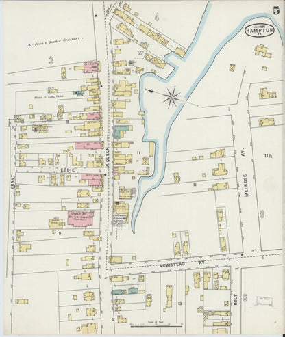 Sanborn Fire Insurance Map from Hampton, Independent Cities, Virginia (1895), Sheet #0005 - Complete Map Set gallery image, historic Sanborn map, vintage wall art, Virginia Virginia