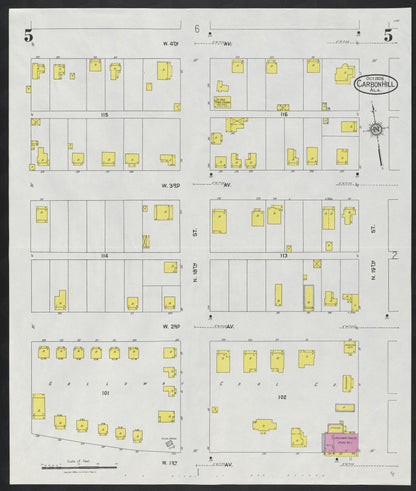 Sanborn Fire Insurance Map from Carbon Hill, Valher County, Alabama (1926), Sheet #0005 - Complete Map Set gallery image, historic Sanborn map, vintage wall art, Alabama Alabama