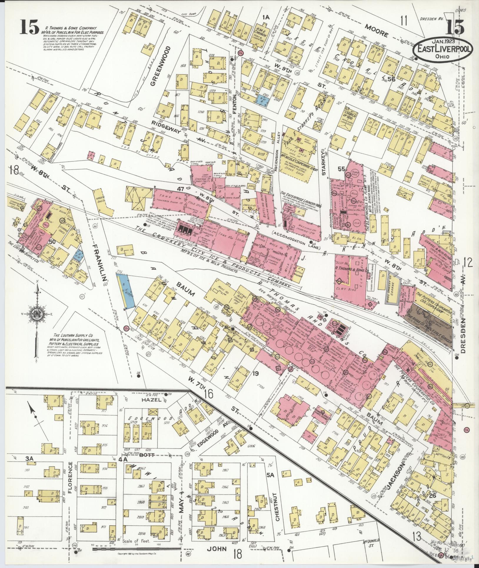 Sanborn Fire Insurance Map from East Liverpool, Columbiana County, Ohio (1923), Sheet #0015 - Historic Sanborn Fire Insurance Map Print, vintage old map wall art, antique decor, genealogy gift, Ohio Ohio map