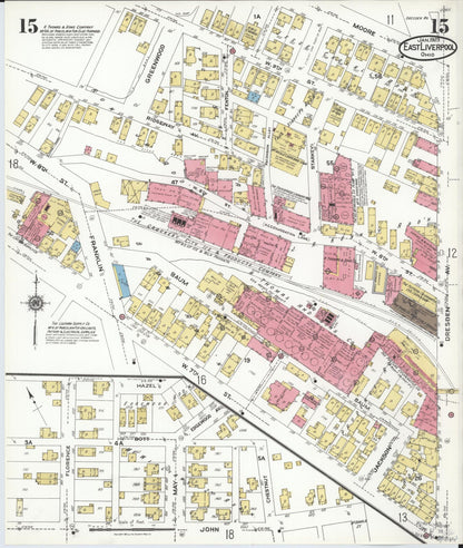 Sanborn Fire Insurance Map from East Liverpool, Columbiana County, Ohio (1923), Sheet #0015 - Historic Sanborn Fire Insurance Map Print, vintage old map wall art, antique decor, genealogy gift, Ohio Ohio map