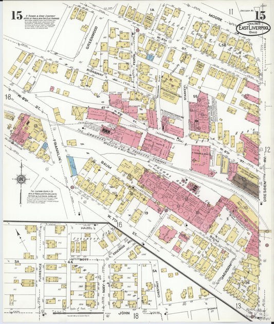 Sanborn Fire Insurance Map from East Liverpool, Columbiana County, Ohio (1923), Sheet #0015 - Historic Sanborn Fire Insurance Map Print, vintage old map wall art, antique decor, genealogy gift, Ohio Ohio map