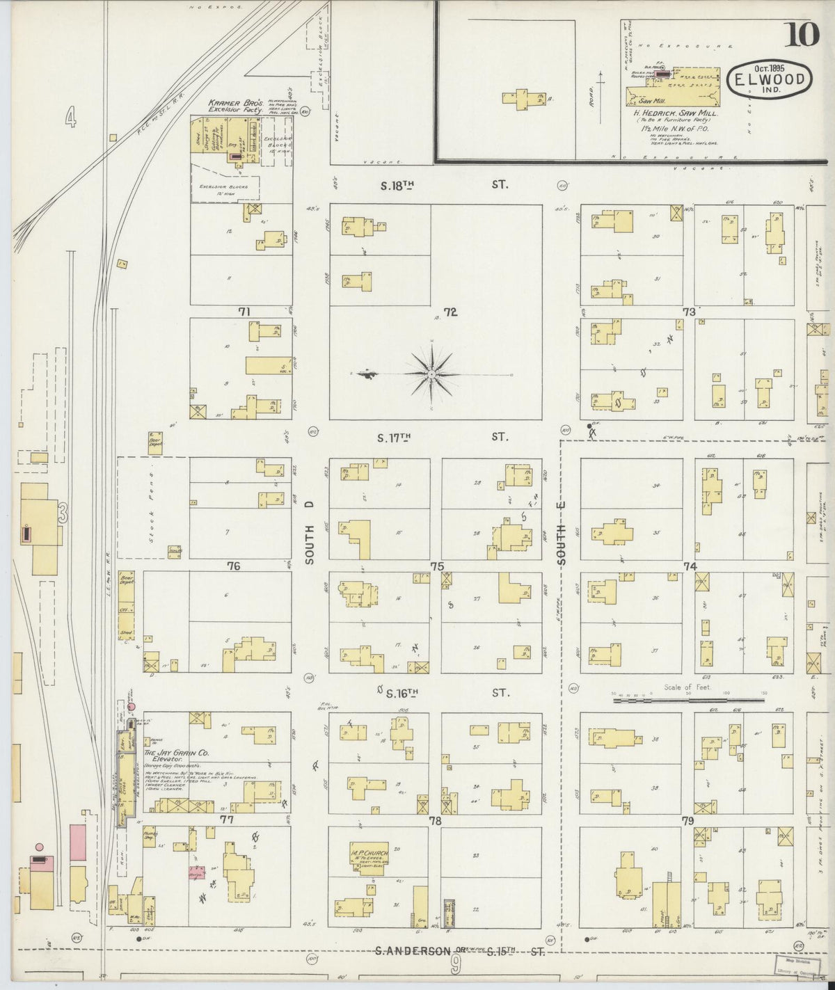 Sanborn Fire Insurance Map from Elwood, Madison County, Indiana (1895), Sheet #0010 - Historic Sanborn Fire Insurance Map Print, vintage old map wall art, antique decor, genealogy gift, Indiana Indiana map