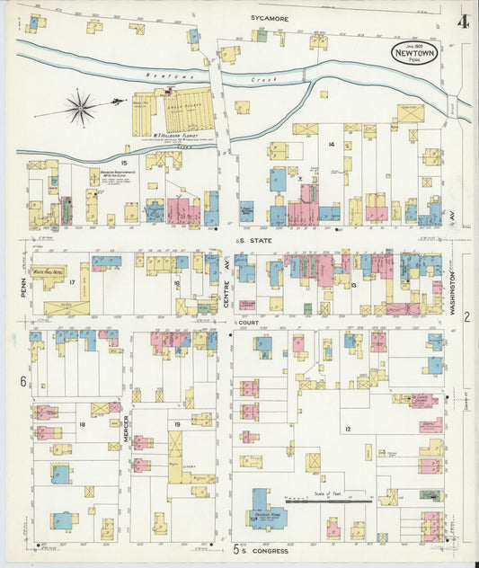 Sanborn Fire Insurance Map from Newtown, Bucks County, Pennsylvania (1909), Sheet #0004 - Historic Sanborn Fire Insurance Map Print, vintage old map wall art, antique decor, genealogy gift, Pennsylvania Pennsylvania map