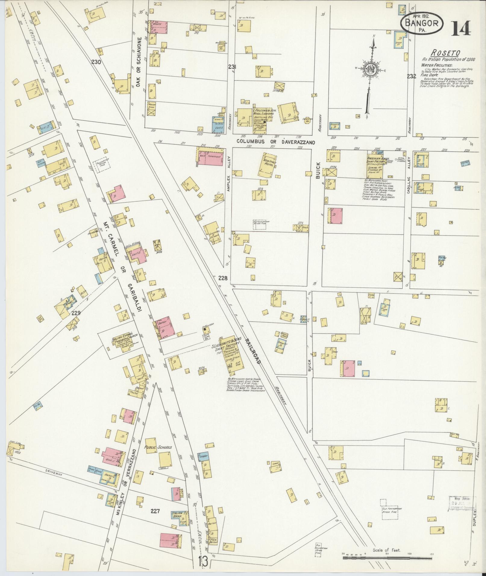 Sanborn Fire Insurance Map from Bangor, Northampton County, Pennsylvania (1912), Sheet #0014 - Historic Sanborn Fire Insurance Map Print, vintage old map wall art, antique decor, genealogy gift, Pennsylvania Pennsylvania map
