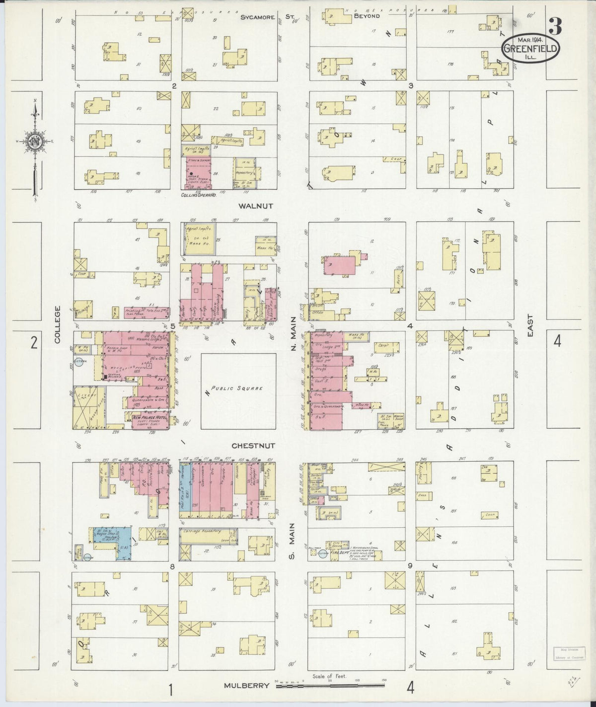Sanborn Fire Insurance Map from Greenfield, Greene County, Illinois (1914), Sheet #0003 - Historic Sanborn Fire Insurance Map Print, vintage old map wall art, antique decor, genealogy gift, Illinois Illinois map