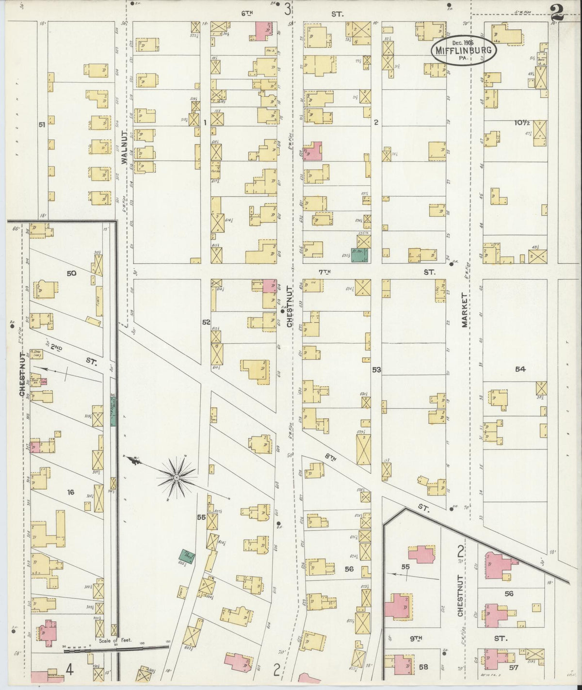 Sanborn Fire Insurance Map from Mifflinburg, Union County, Pennsylvania (1906), Sheet #0002 - Complete Map Set gallery image, historic Sanborn map, vintage wall art, Pennsylvania Pennsylvania