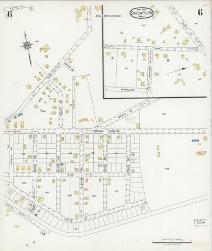 Sanborn Fire Insurance Map from Shrewsbury, Worcester County, Massachusetts (1925), Sheet #0006 - Complete Map Set gallery image, historic Sanborn map, vintage wall art, Massachusetts Massachusetts