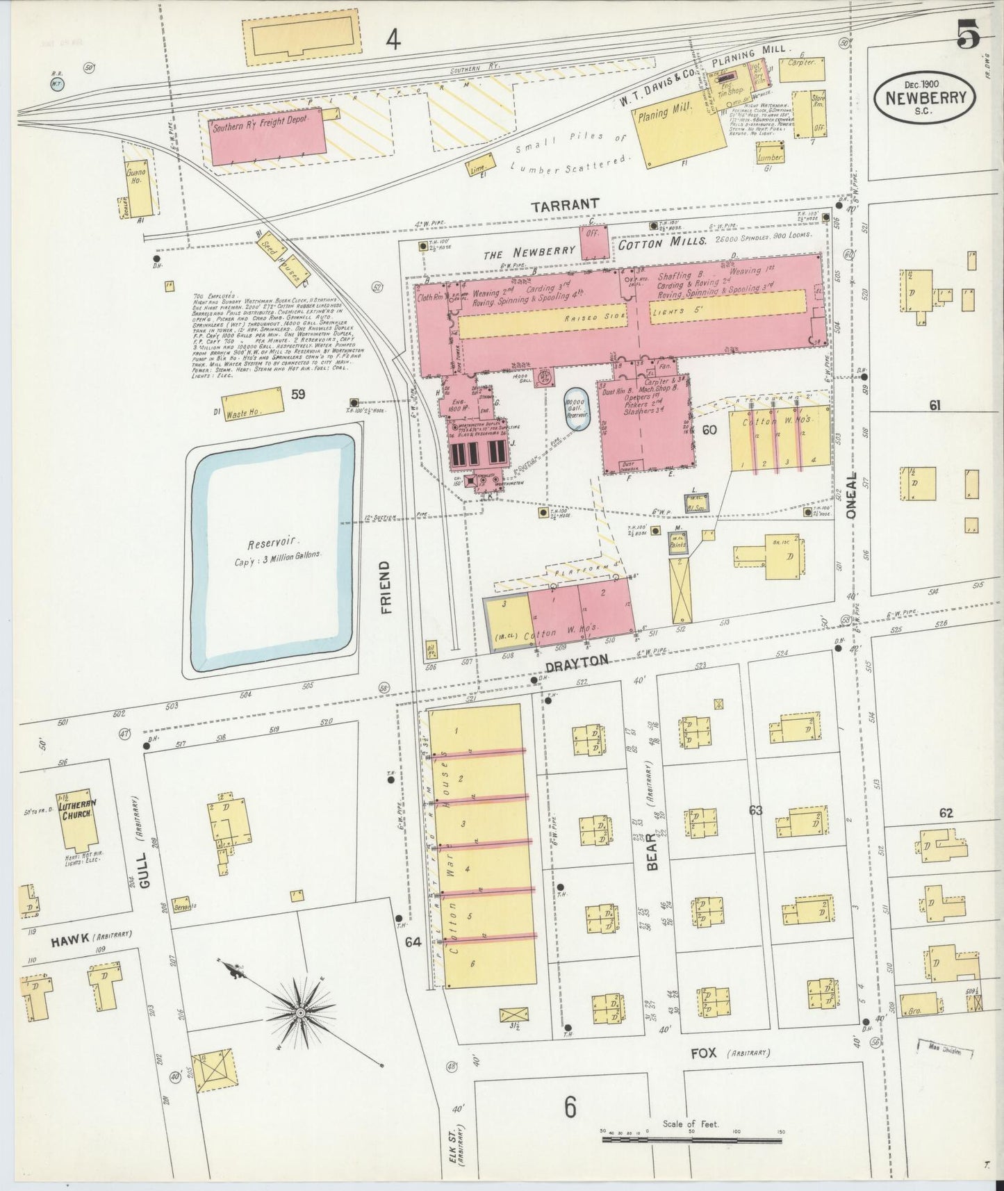 Sanborn Fire Insurance Map from Newberry, Newberry County, South Carolina (1900), Sheet #0005 - Historic Sanborn Fire Insurance Map Print, vintage old map wall art, antique decor, genealogy gift, South Carolina South Carolina map