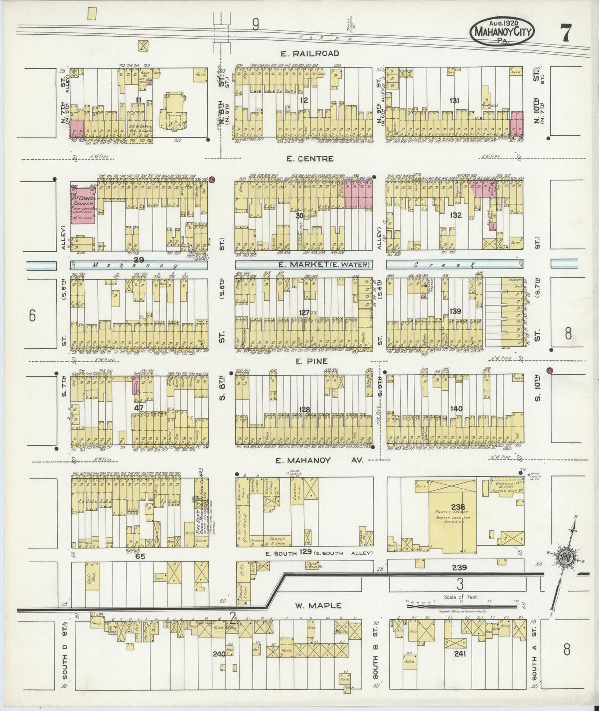 Sanborn Fire Insurance Map from Mahanoy City, Schuylkill County, Pennsylvania (1920), Sheet #0007 - Historic Sanborn Fire Insurance Map Print, vintage old map wall art, antique decor, genealogy gift, Pennsylvania Pennsylvania map