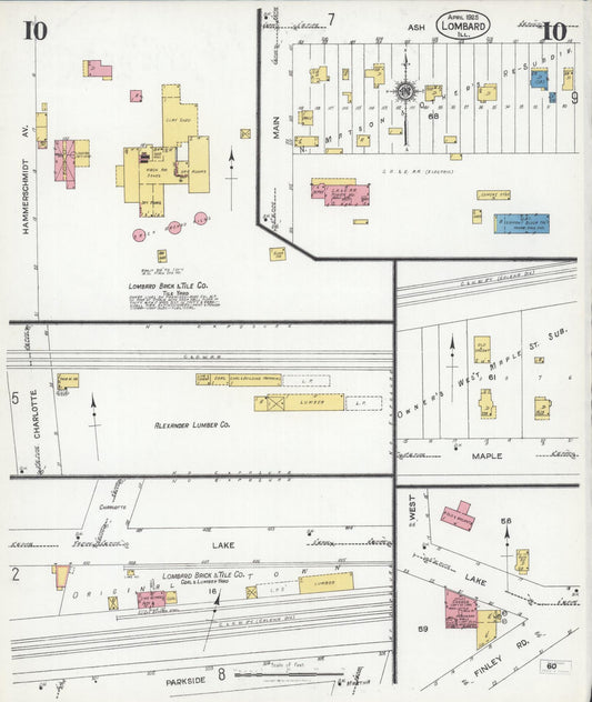 Sanborn Fire Insurance Map from Lombard, Du Page County, Illinois (1925), Sheet #0010 - Historic Sanborn Fire Insurance Map Print, vintage old map wall art, antique decor, genealogy gift, Illinois Illinois map