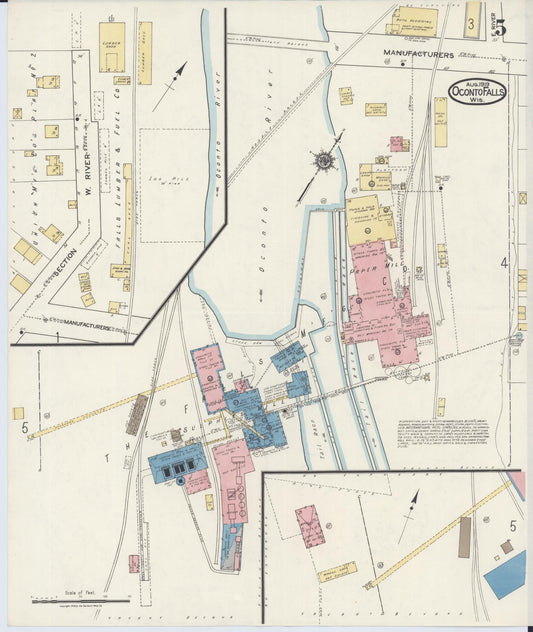 Sanborn Fire Insurance Map from Oconto Falls, Oconto County, Wisconsin (1919), Sheet #0005 - Historic Sanborn Fire Insurance Map Print, vintage old map wall art, antique decor, genealogy gift, Wisconsin Wisconsin map