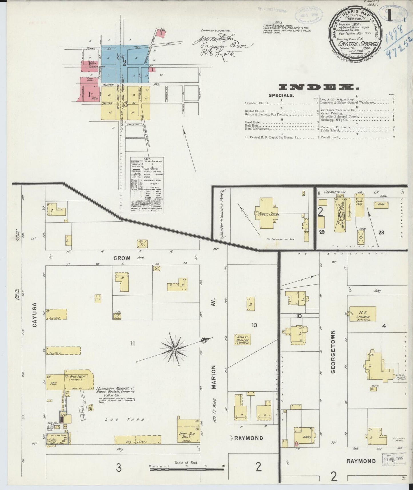 Sanborn Fire Insurance Map from Crystal Springs, Copiah County, Mississippi (1898), Sheet #0001 - Complete Map Set gallery image, historic Sanborn map, vintage wall art, Mississippi Mississippi