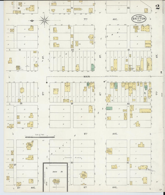 Sanborn Fire Insurance Map from Britton, Marshall County, South Dakota (1898), Sheet #0002 - Historic Sanborn Fire Insurance Map Print, vintage old map wall art, antique decor, genealogy gift, South Dakota South Dakota map