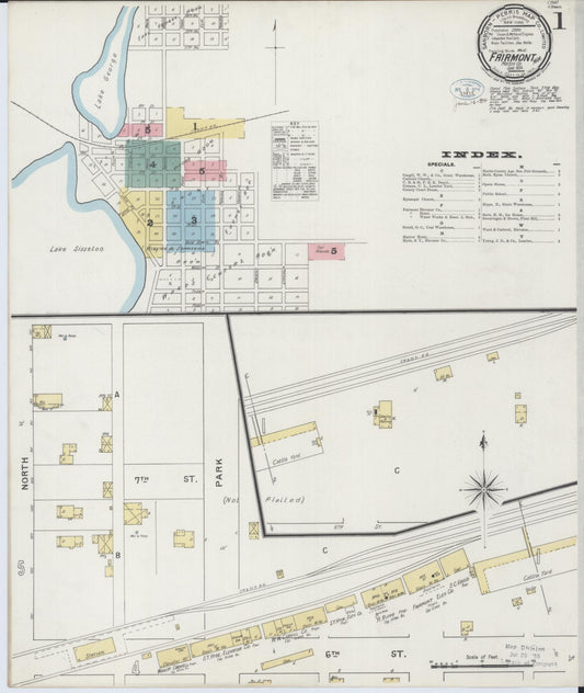 Sanborn Fire Insurance Map from Fairmont, Martin County, Minnesota (1894), Sheet #0001 - Historic Sanborn Fire Insurance Map Print, vintage old map wall art, antique decor, genealogy gift, Minnesota Minnesota map
