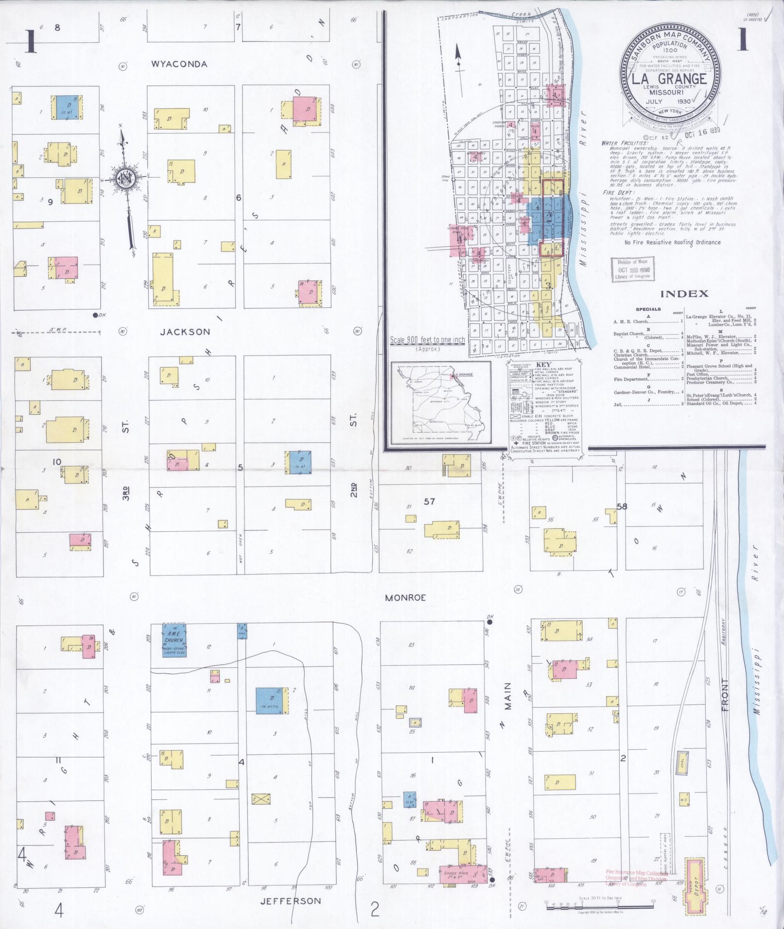Sanborn Fire Insurance Map from La Grange, Lewis County, Missouri (1930), Sheet #0001 - Historic Sanborn Fire Insurance Map Print, vintage old map wall art, antique decor, genealogy gift, Missouri Missouri map