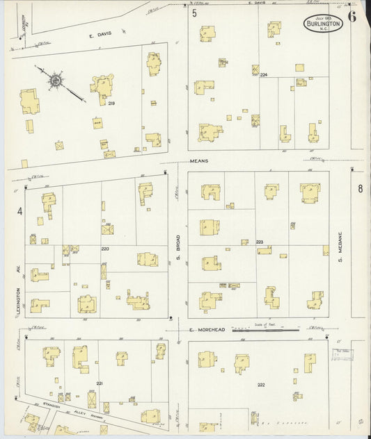 Sanborn Fire Insurance Map from Burlington, Alamance County, North Carolina (1913), Sheet #0006 - Historic Sanborn Fire Insurance Map Print, vintage old map wall art, antique decor, genealogy gift, North Carolina North Carolina map