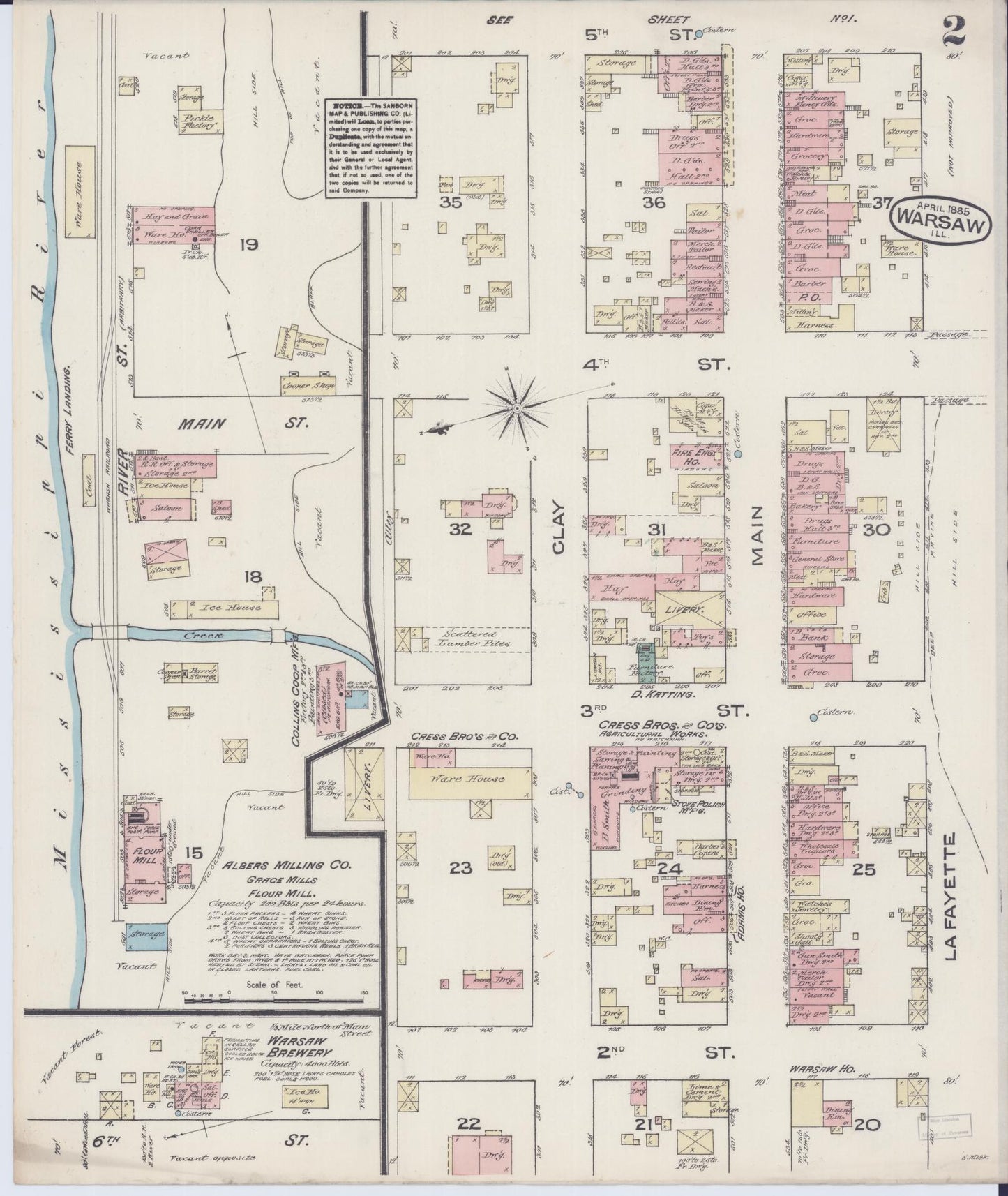 Sanborn Fire Insurance Map from Warsaw, Hancock County, Illinois (1885), Sheet #0002 - Complete Map Set gallery image, historic Sanborn map, vintage wall art, Illinois Illinois