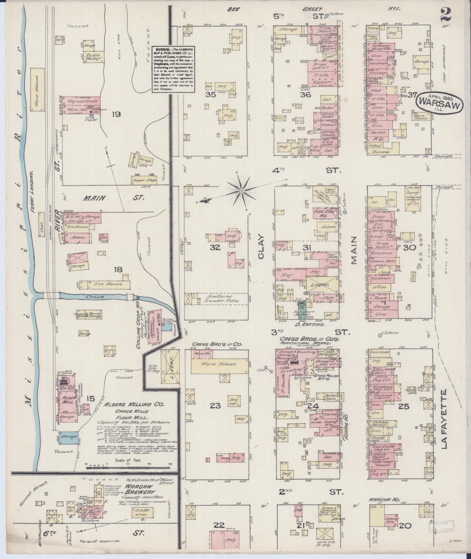 Sanborn Fire Insurance Map from Warsaw, Hancock County, Illinois (1885), Sheet #0002 - Complete Map Set gallery image, historic Sanborn map, vintage wall art, Illinois Illinois