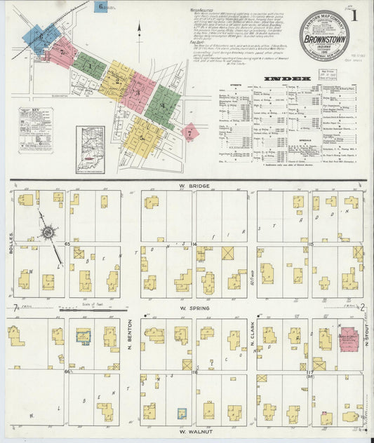 Sanborn Fire Insurance Map from Brownstown, Jackson County, Indiana (1916), Sheet #0001 - Historic Sanborn Fire Insurance Map Print, vintage old map wall art, antique decor, genealogy gift, Indiana Indiana map