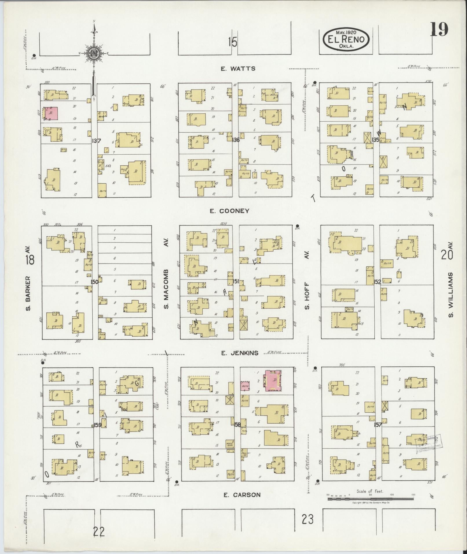 Sanborn Fire Insurance Map from El Reno, Canadian County, Oklahoma (1920), Sheet #0019 - Historic Sanborn Fire Insurance Map Print, vintage old map wall art, antique decor, genealogy gift, Oklahoma Oklahoma map