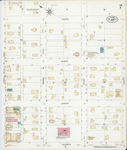 Sanborn Fire Insurance Map from Saint James, Watonwan County, Minnesota (1908), Sheet #0007 - Complete Map Set gallery image, historic Sanborn map, vintage wall art, Minnesota Minnesota