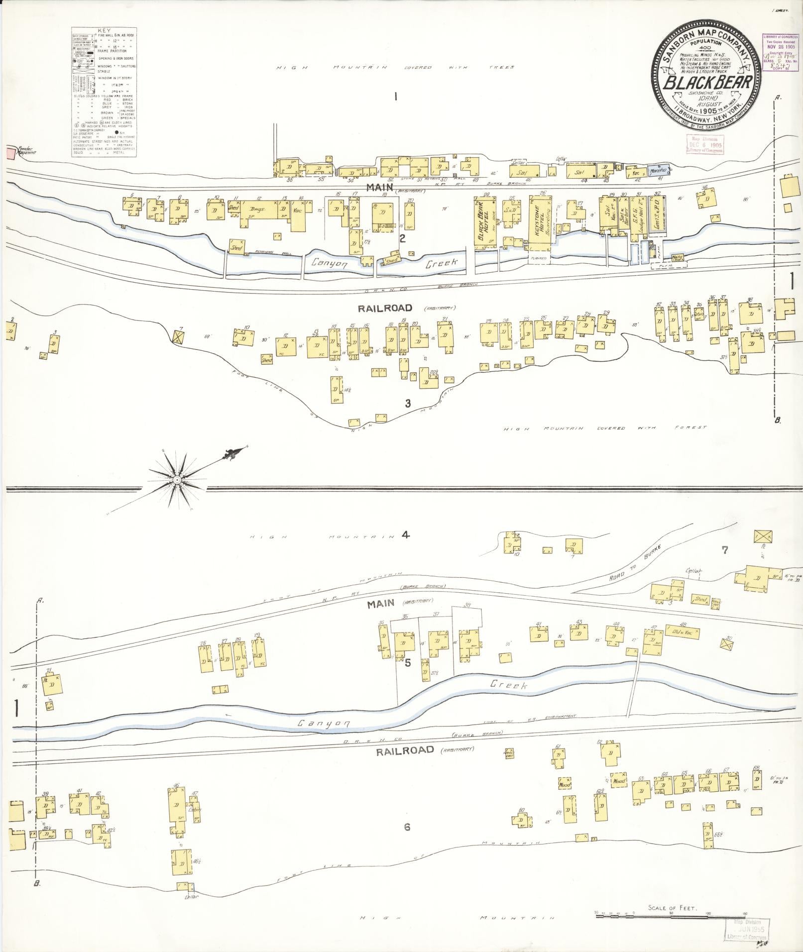 Sanborn Fire Insurance Map from Black Bear, Shoshone County, Idaho (1905), Sheet #0001 - Historic Sanborn Fire Insurance Map Print, vintage old map wall art, antique decor, genealogy gift, Idaho Idaho map