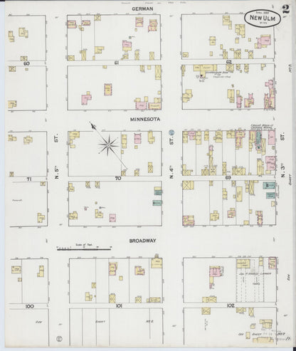 Sanborn Fire Insurance Map from New Ulm, Brown County, Minnesota (1889), Sheet #0002 - Complete Map Set gallery image, historic Sanborn map, vintage wall art, Minnesota Minnesota