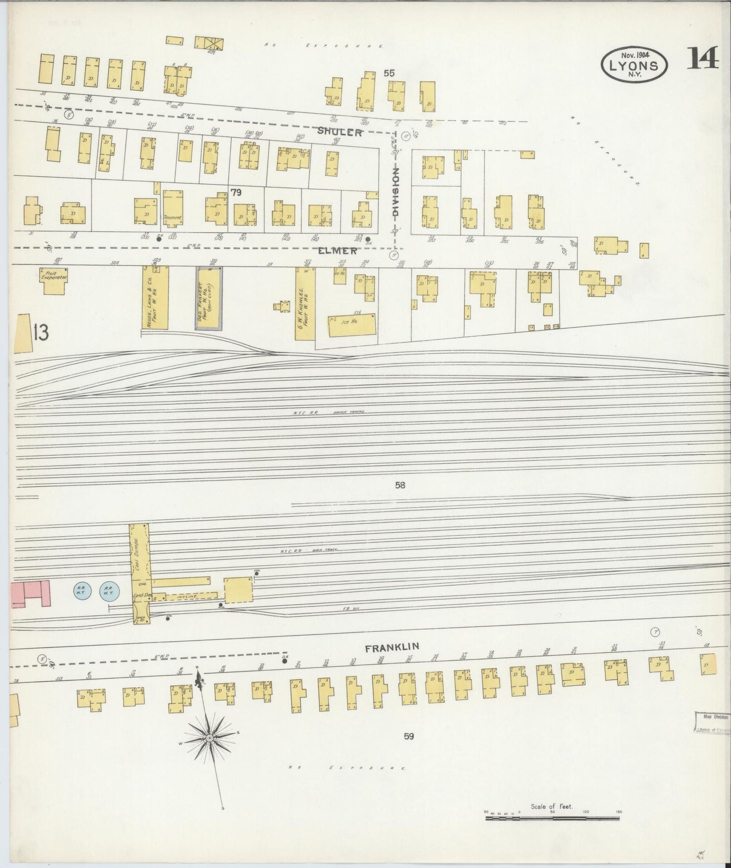 Sanborn Fire Insurance Map from Lyons, Wayne County, New York (1904), Sheet #0014 - Complete Map Set gallery image, historic Sanborn map, vintage wall art, New York New York