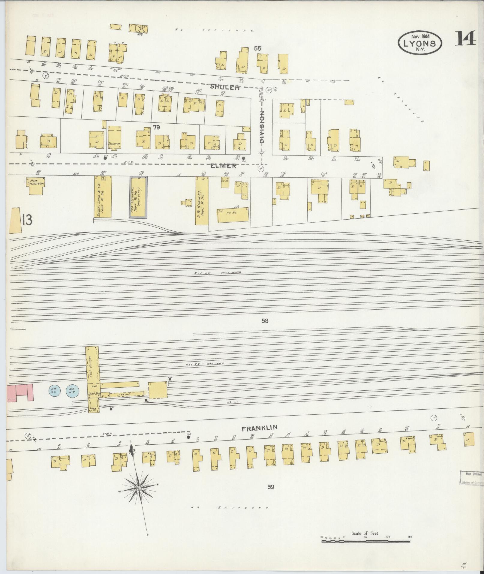 Sanborn Fire Insurance Map from Lyons, Wayne County, New York (1904), Sheet #0014 - Complete Map Set gallery image, historic Sanborn map, vintage wall art, New York New York