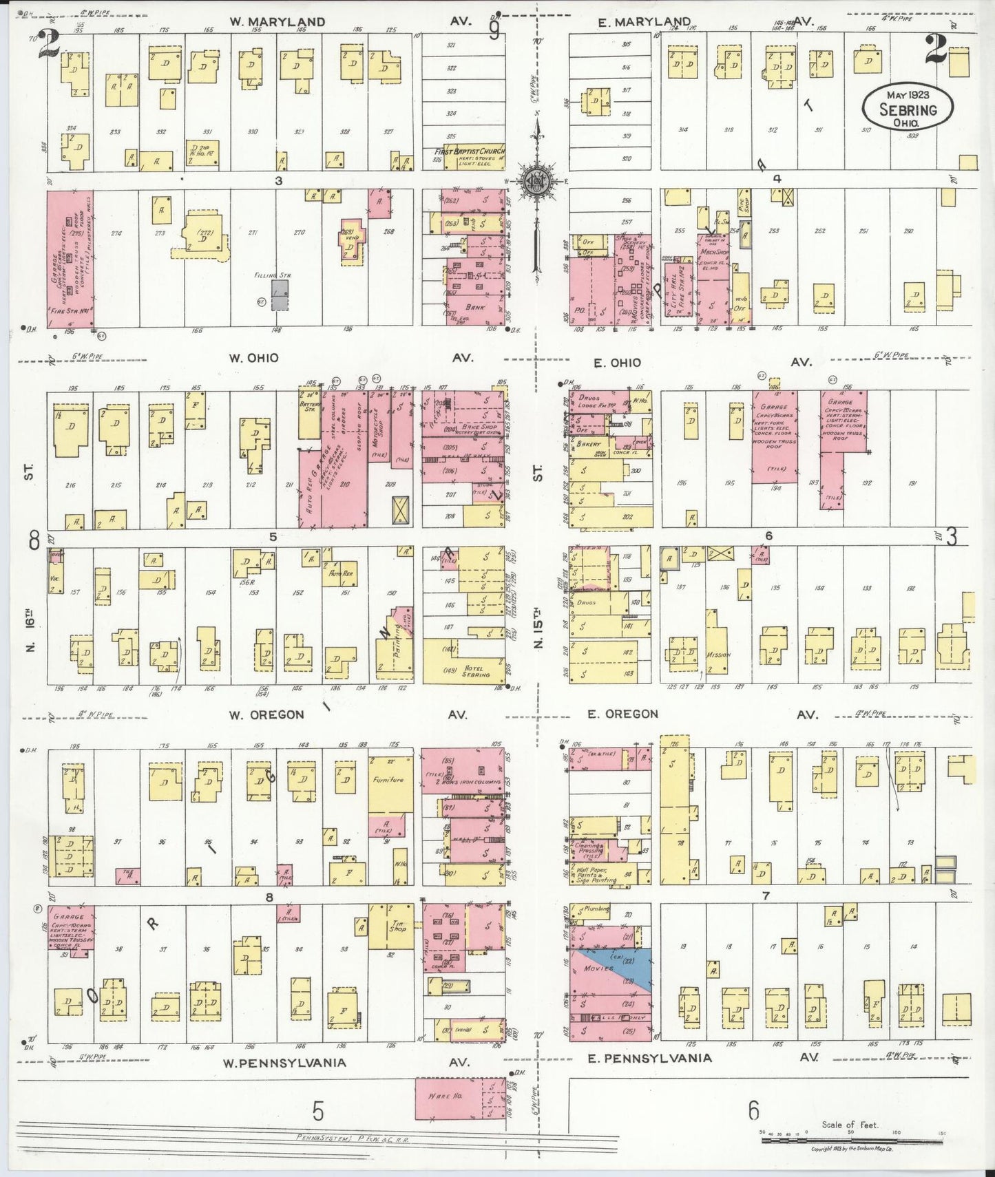 Sanborn Fire Insurance Map from Sebring, Mahoning County, Ohio (1923), Sheet #0002 - Complete Map Set gallery image, historic Sanborn map, vintage wall art, Ohio Ohio