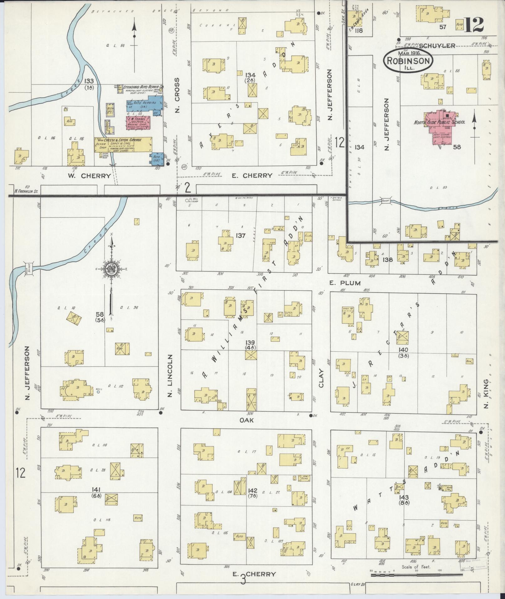 Sanborn Fire Insurance Map from Robinson, Crawford County, Illinois (1916), Sheet #0012 - Complete Map Set gallery image, historic Sanborn map, vintage wall art, Illinois Illinois