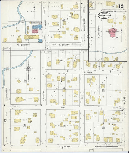 Sanborn Fire Insurance Map from Robinson, Crawford County, Illinois (1916), Sheet #0012 - Complete Map Set gallery image, historic Sanborn map, vintage wall art, Illinois Illinois