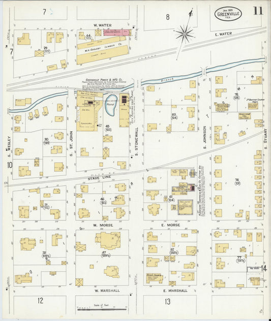 Sanborn Fire Insurance Map from Greenville, Hunt County, Texas (1909), Sheet #0011 - Historic Sanborn Fire Insurance Map Print, vintage old map wall art, antique decor, genealogy gift, Texas Texas map