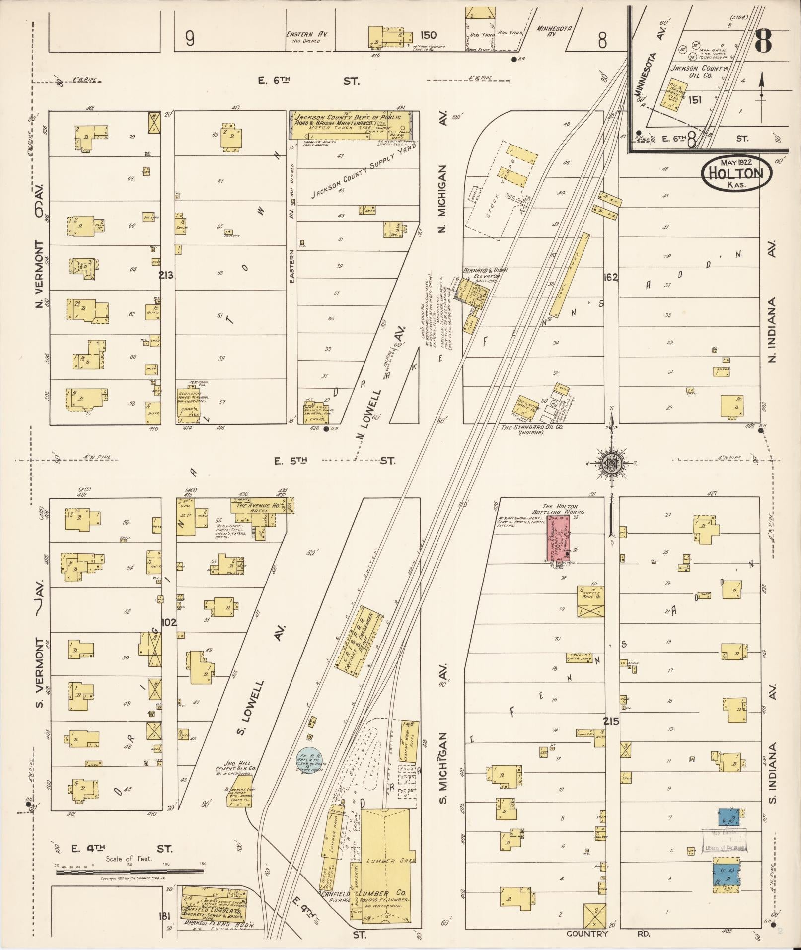 Sanborn Fire Insurance Map from Holton, Jackson County, Kansas (1922), Sheet #0008 - Historic Sanborn Fire Insurance Map Print, vintage old map wall art, antique decor, genealogy gift, Kansas Kansas map