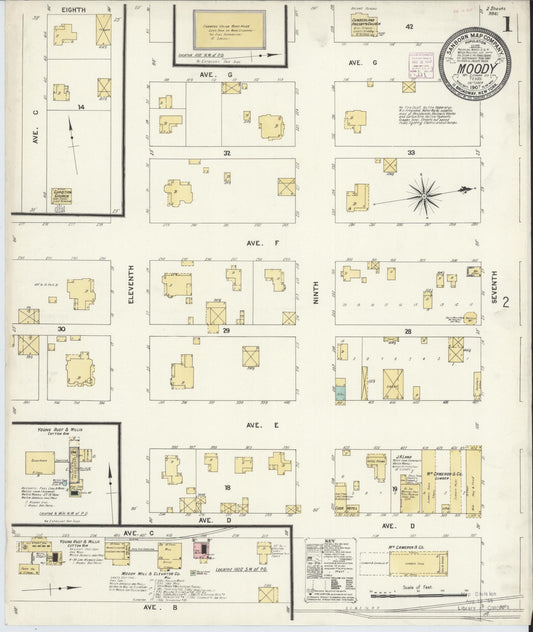 Sanborn Fire Insurance Map from Moody, McLennan County, Texas (1907), Sheet #0001 - Historic Sanborn Fire Insurance Map Print, vintage old map wall art, antique decor, genealogy gift, Texas Texas map