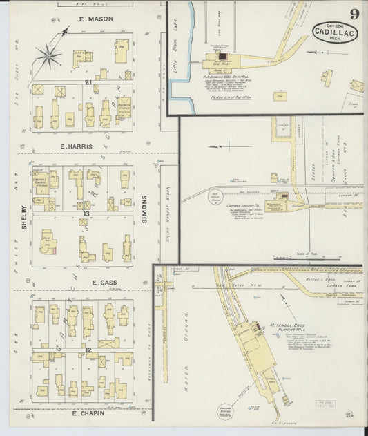 Sanborn Fire Insurance Map from Cadillac, Wexford County, Michigan (1890), Sheet #0009 - Historic Sanborn Fire Insurance Map Print, vintage old map wall art, antique decor, genealogy gift, Michigan Michigan map