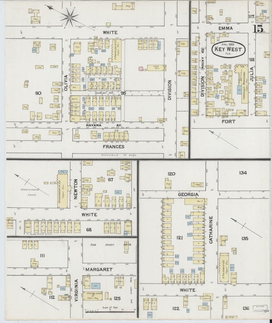 Sanborn Fire Insurance Map from Key West, Monroe County, Florida (1889), Sheet #0015 - Historic Sanborn Fire Insurance Map Print, vintage old map wall art, antique decor, genealogy gift, Florida Florida map