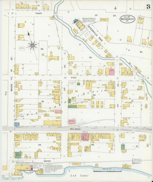 Sanborn Fire Insurance Map from Brunswick, Frederick County, Maryland (1904), Sheet #0003 - Historic Sanborn Fire Insurance Map Print, vintage old map wall art, antique decor, genealogy gift, Maryland Maryland map