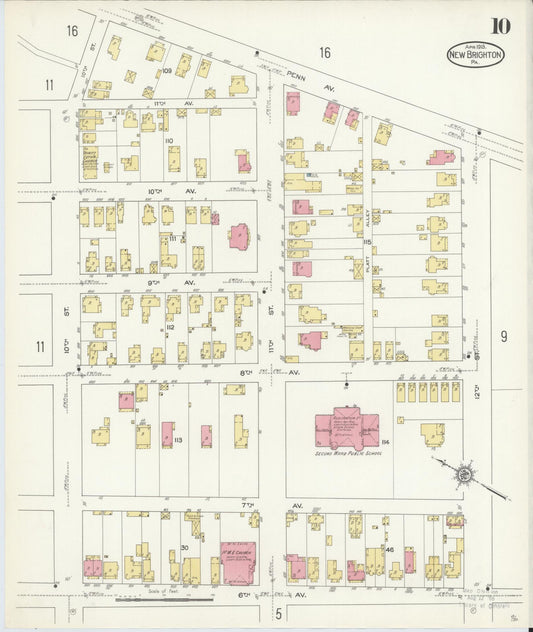 Sanborn Fire Insurance Map from New Brighton, Beaver County, Pennsylvania (1913), Sheet #0010 - Historic Sanborn Fire Insurance Map Print, vintage old map wall art, antique decor, genealogy gift, Pennsylvania Pennsylvania map