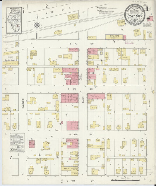 Sanborn Fire Insurance Map from Clay City, Clay County, Illinois (1913), Sheet #0001 - Historic Sanborn Fire Insurance Map Print, vintage old map wall art, antique decor, genealogy gift, Illinois Illinois map