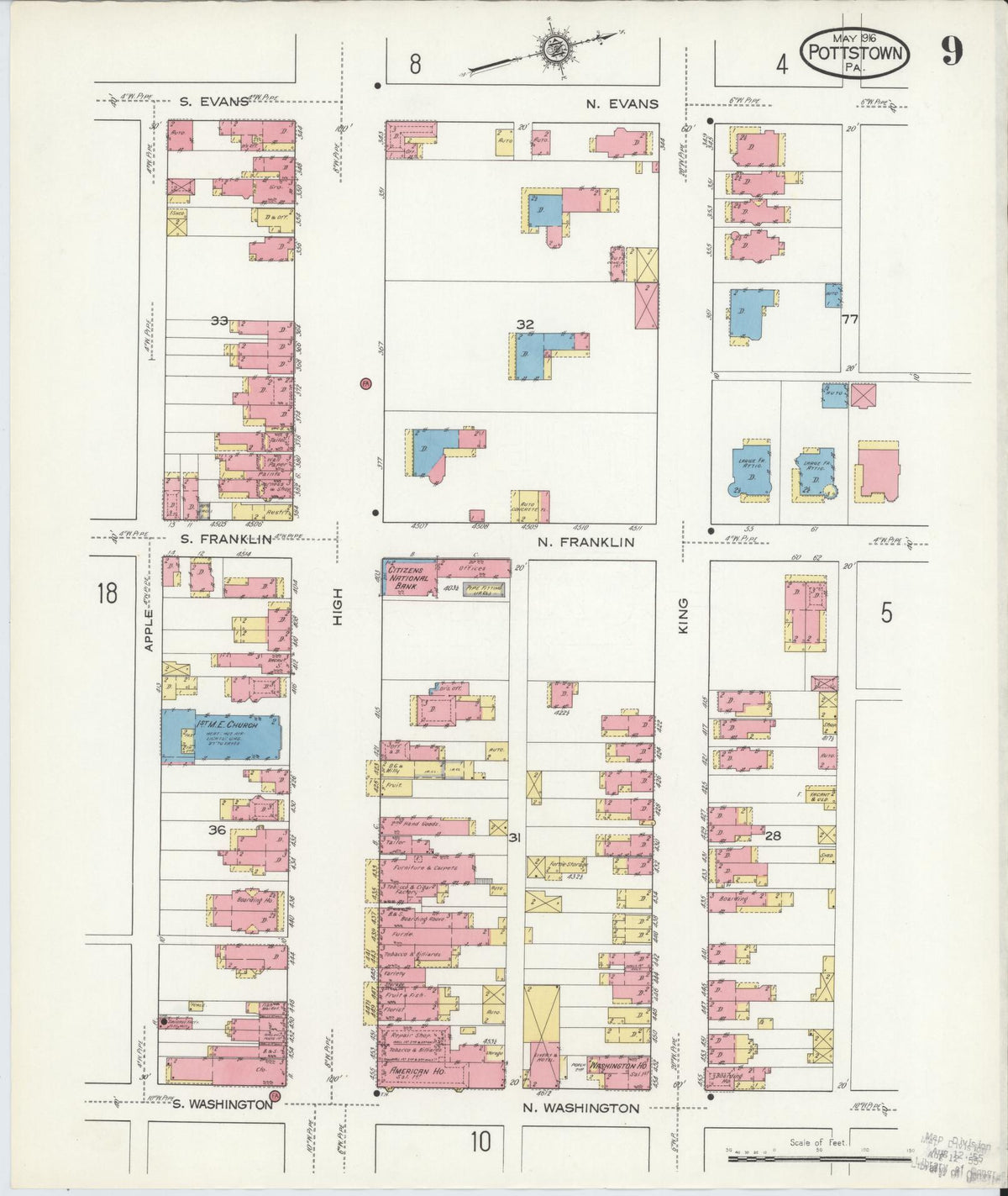Sanborn Fire Insurance Map from Pottstown, Montgomery County, Pennsylvania (1916), Sheet #0009 - Complete Map Set gallery image, historic Sanborn map, vintage wall art, Pennsylvania Pennsylvania