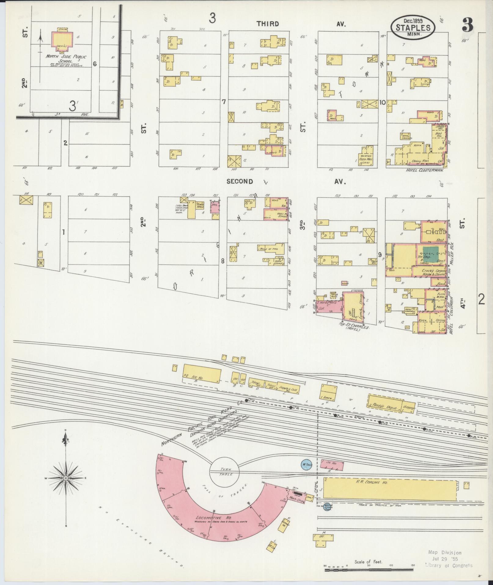 Sanborn Fire Insurance Map from Staples, Todd County, Minnesota (1899), Sheet #0003 - Complete Map Set gallery image, historic Sanborn map, vintage wall art, Minnesota Minnesota