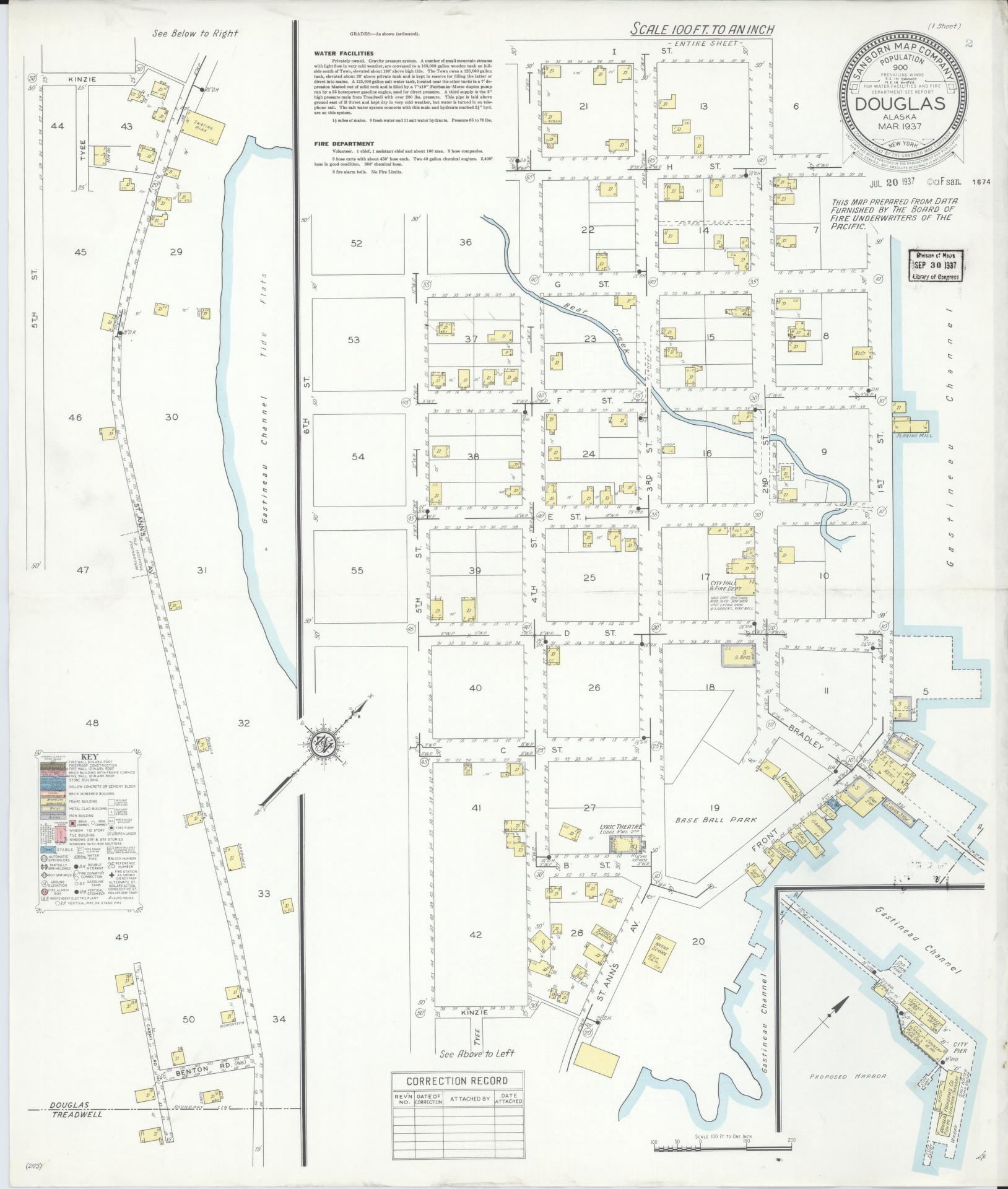 juneau census division, Alaska - 1937 - Sanborn Fire Insurance Map, Sheet 0001 - Historic Sanborn Fire Insurance Map Print, juneau census division Alaska 1937 0001 vintage old map wall art