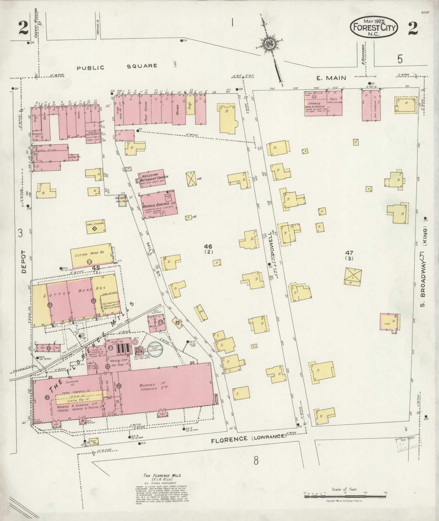 Sanborn Fire Insurance Map from Forest City, Rutherford County, North Carolina (1925), Sheet #0002 - Complete Map Set gallery image, historic Sanborn map, vintage wall art, North Carolina North Carolina