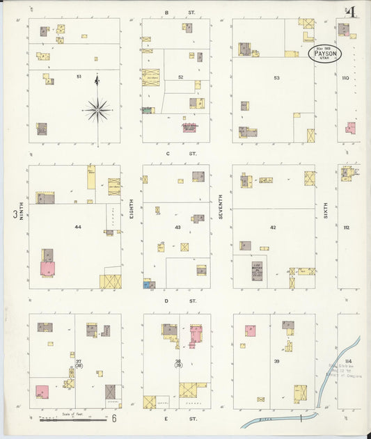 Sanborn Fire Insurance Map from Payson, Utah County, Utah (1908), Sheet #0004 - Historic Sanborn Fire Insurance Map Print, vintage old map wall art, antique decor, genealogy gift, Payson Utah map