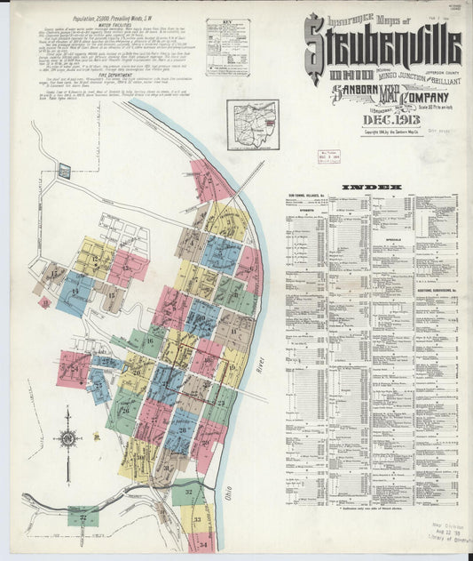 Sanborn Fire Insurance Map from Steubenville, Jefferson County, Ohio (1913), Sheet #0001 - Complete Map Set gallery image, historic Sanborn map, vintage wall art, Ohio Ohio